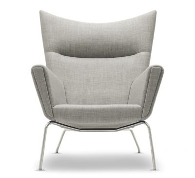 Grauer CH445 Wing Chair Sessel von Carl Hansen & Søn mit Stahlgestell. Designklassiker.